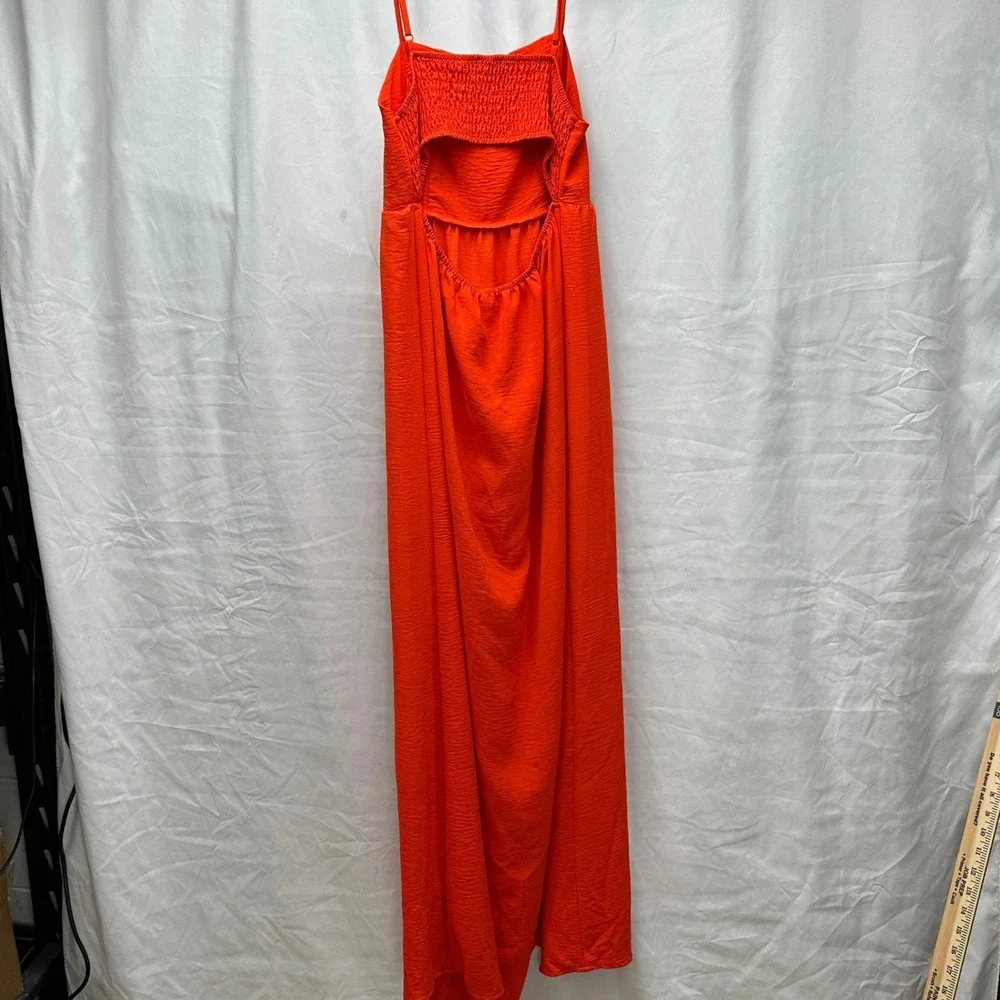 Monteau Maxi Sun Dress Adjustable Spaghetti‎ Strap Orange Tiered Crepe Open Back